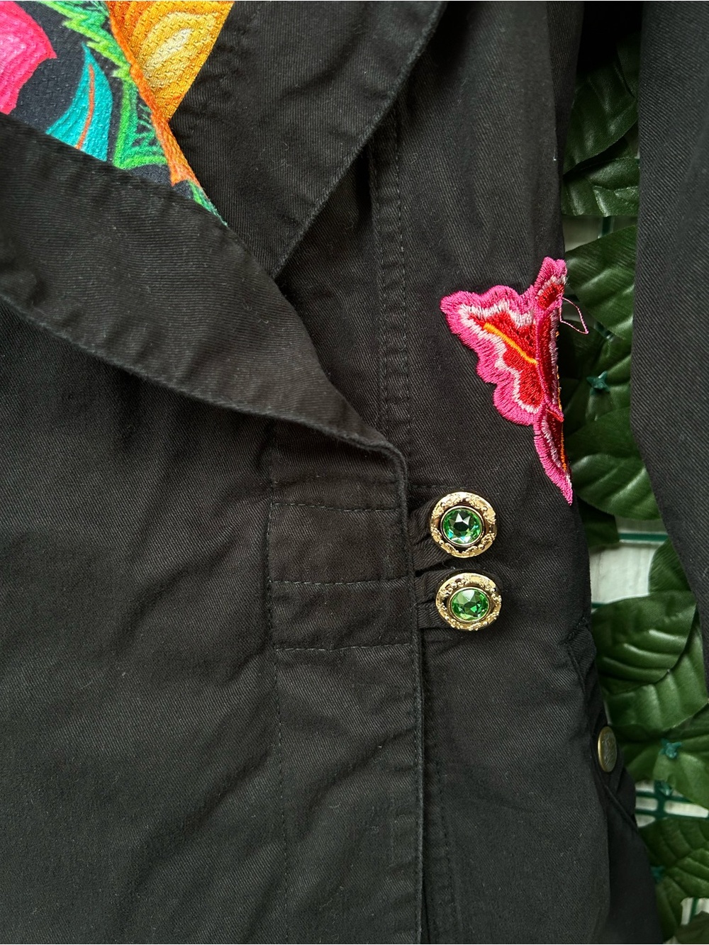 Imported Mexican Embroidered Trench Coat with Floral Hood Lining - Picture 3 of 7